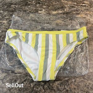 Kona Sol Women's Medium Coverage Hipster Bikini Bottom Yellow Gray Stripe M